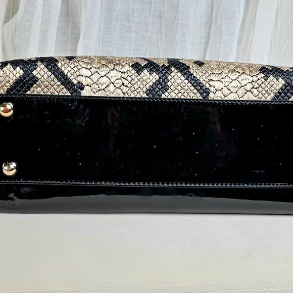 Valentino Garavani Bow Top Handle Bag Snakeskin Print Jacquard Patent Leather - Picture 9 of 16